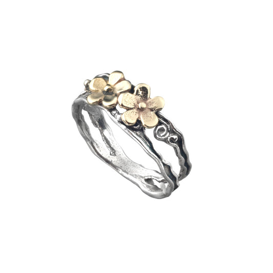 Silver Ring with 14K Gold flowers