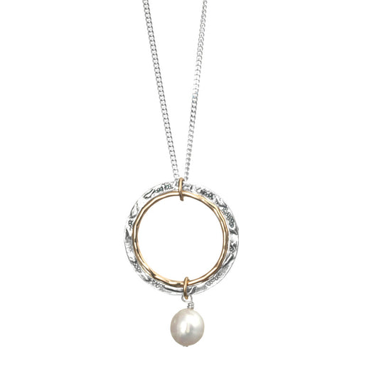 Silver and Gold Filled Necklace with Pearl