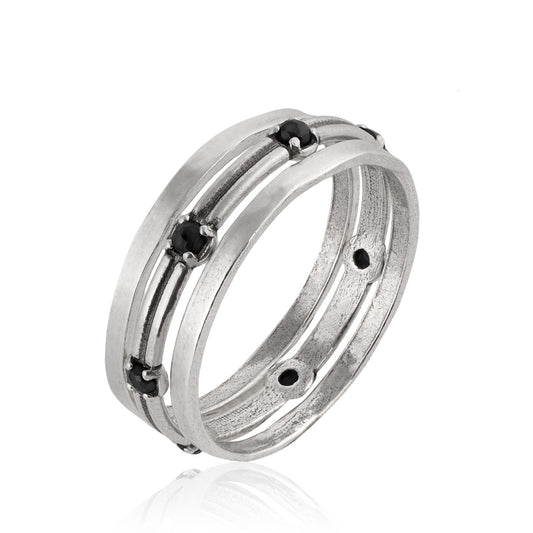 Silver Stack Ring with Onyx