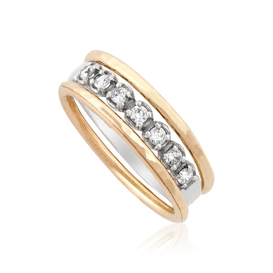 Silver and Gold Filled Stack Ring with Zircon