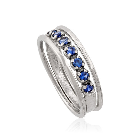 Silver Stack Ring with Sapphire