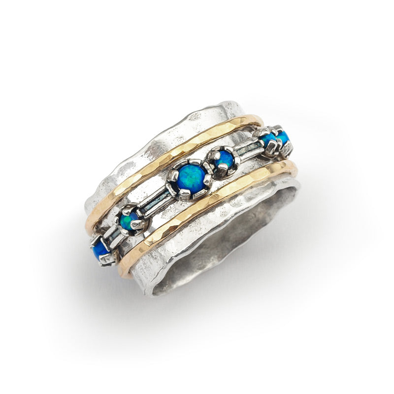 Silver, Opals and Gold Filled Spinning Ring