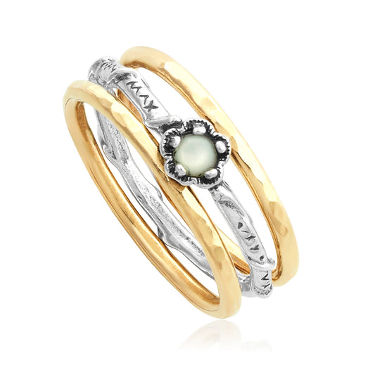 Silver and Gold Filled Stack Ring with Pearl