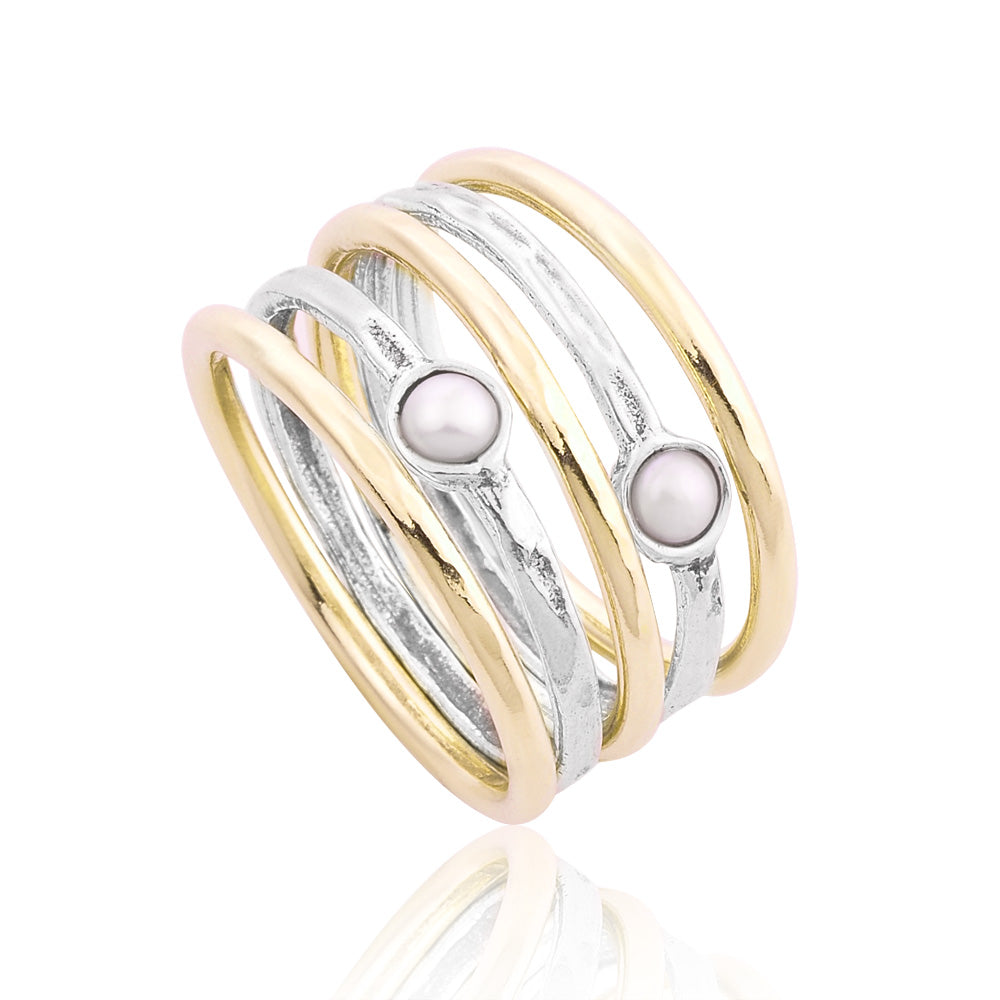 Silver and Gold Filled Spinning Ring with Pearl