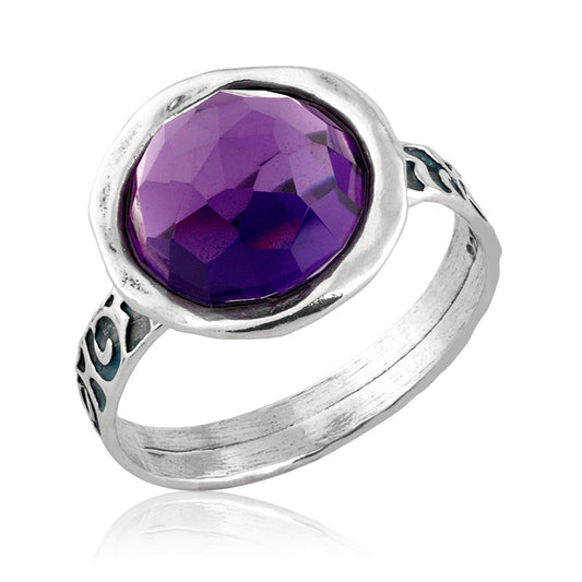 Silver Ring with Syn. Amethyst