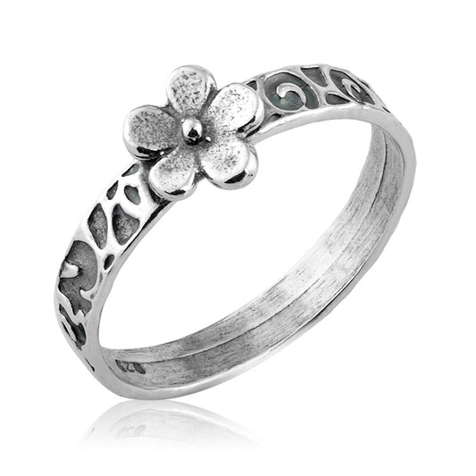 Silver Ring with Silver Flower