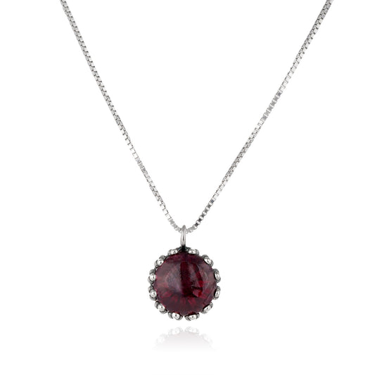 Silver Necklace with Garnet