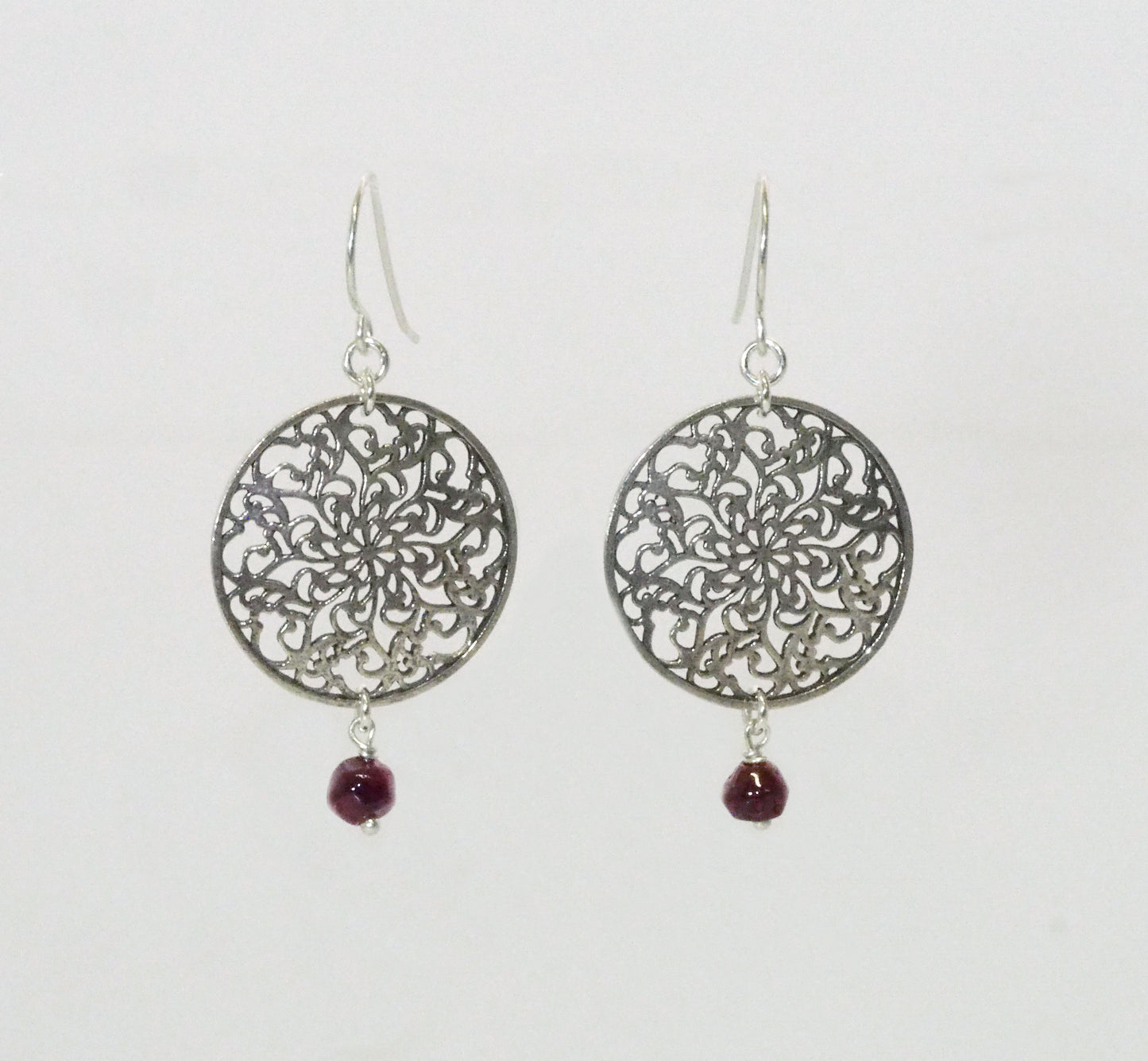 Silver Earrings with Garnet