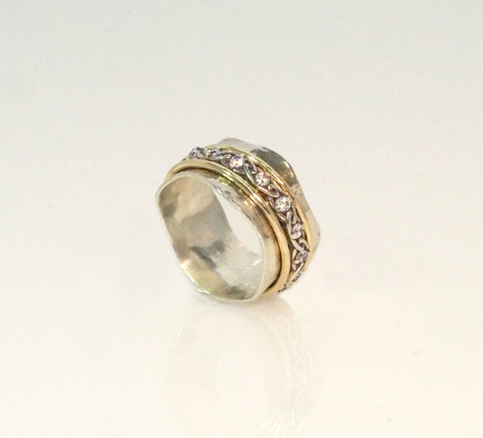 Silver And Gold Filled Spinning Ring with Zircon