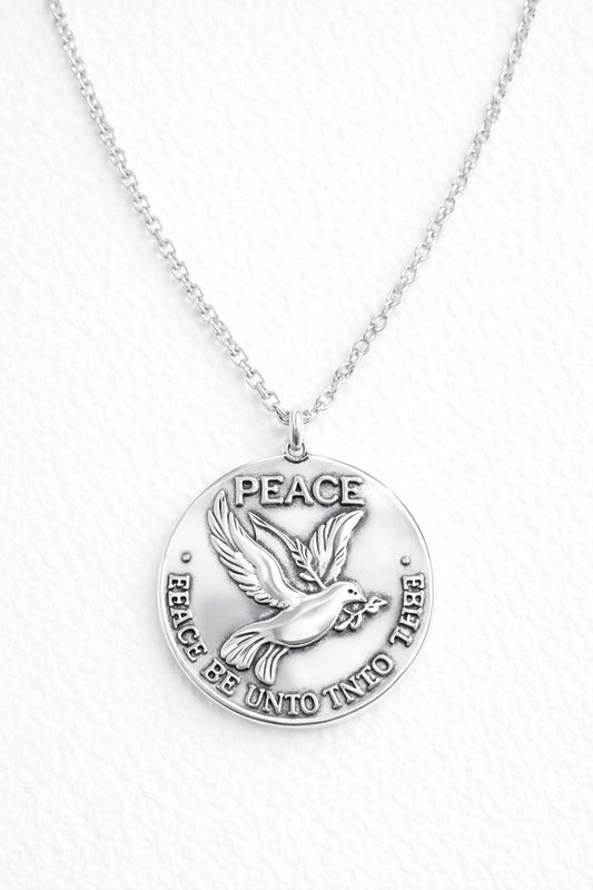 SILVER ROLO NRCKLACE, PEACE MADALION