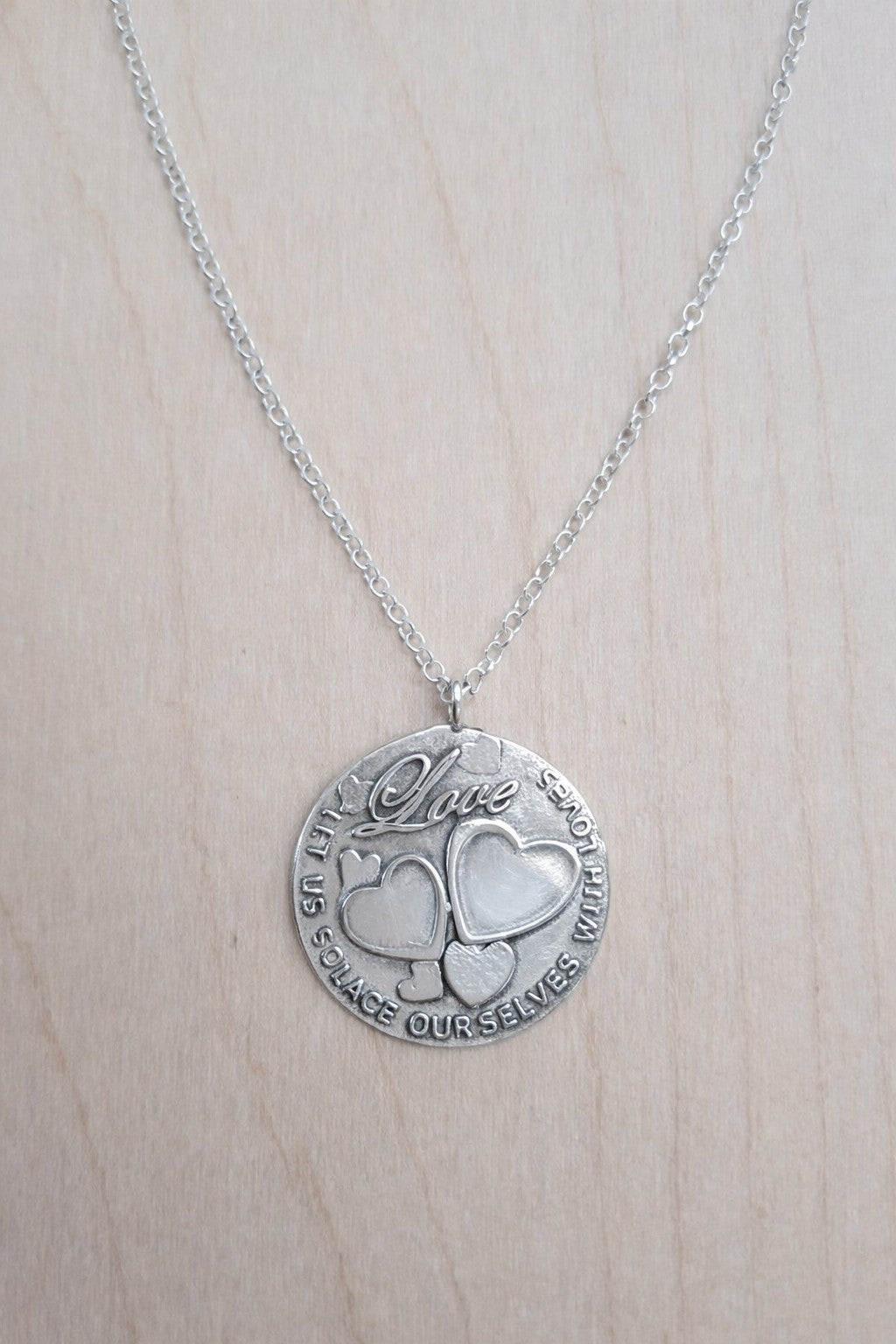 SILVER ROLO NECKLACE, LOVE MEDALION