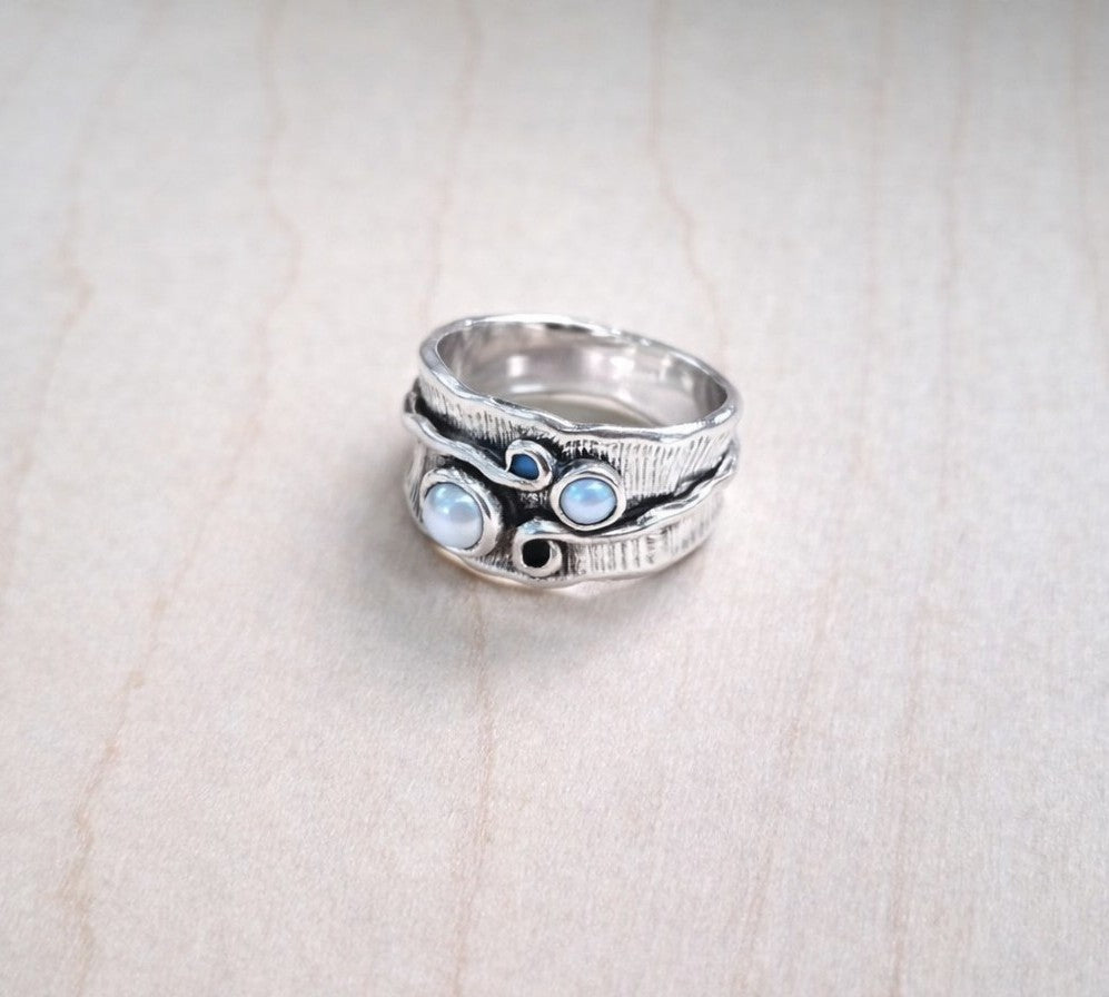 SILVER RING, PEARL 3, 4 MM