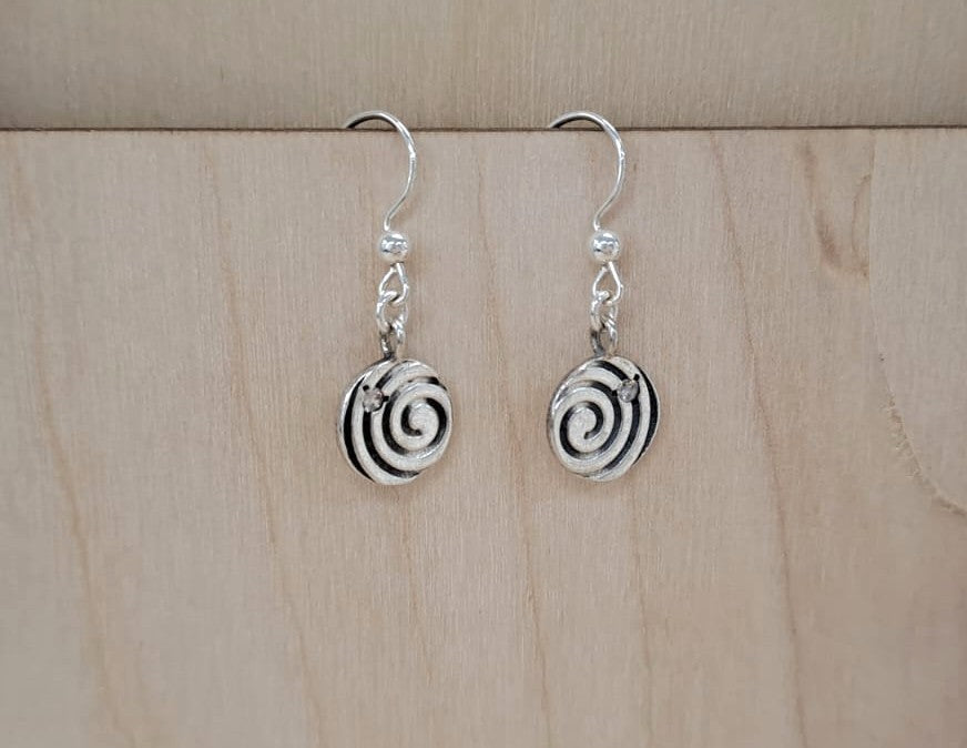 SILVER EARRINGS, MEDALION 10MM, CZ 2.0MM