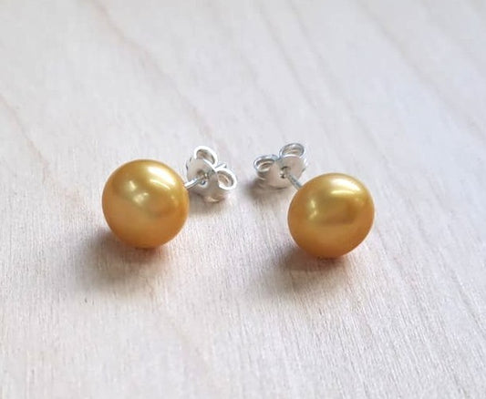 SILVER EARRINGS, GOLD RONDALE PEARL 9X7