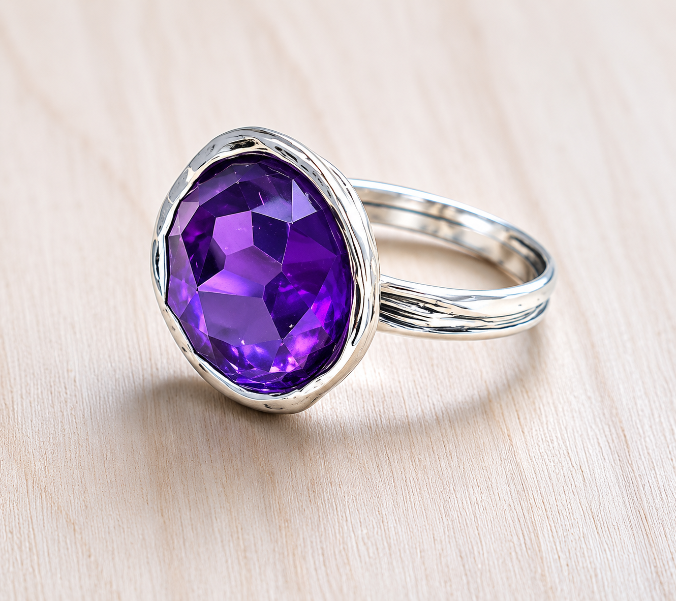 SILVER RING, AMETHYST 14MM