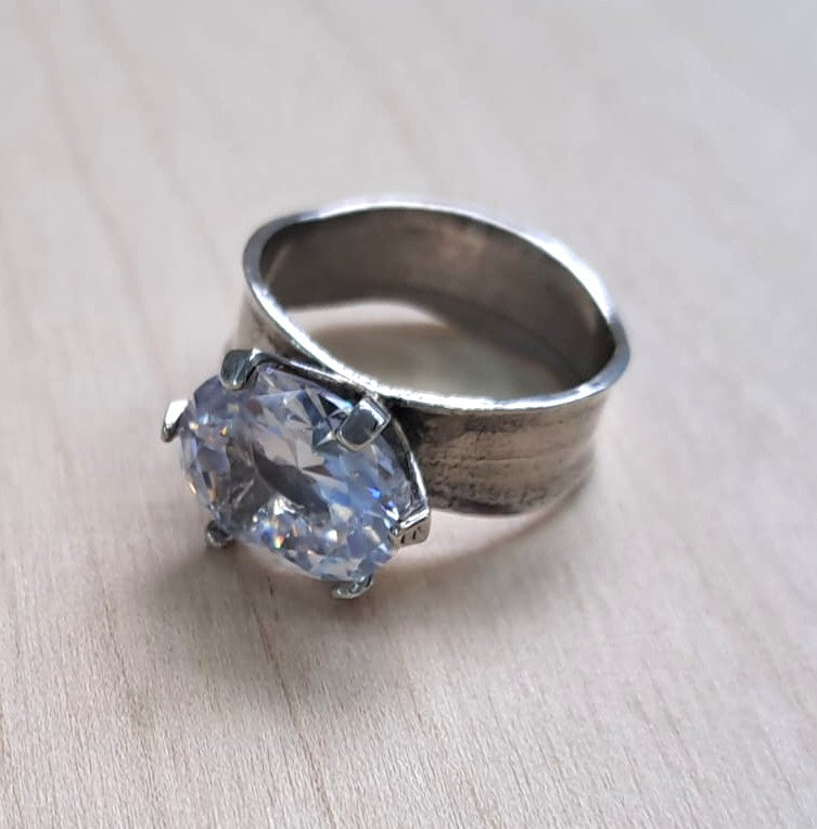 SILVER RING, CZ 12X10