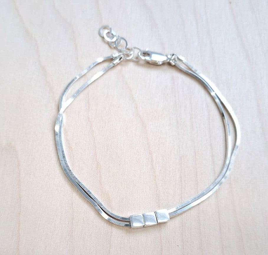 SILVER BRACELET, HEAVY DUBBLE BOX CHAIN