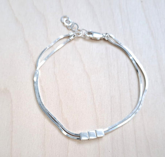 SILVER BRACELET, HEAVY DUBBLE BOX CHAIN
