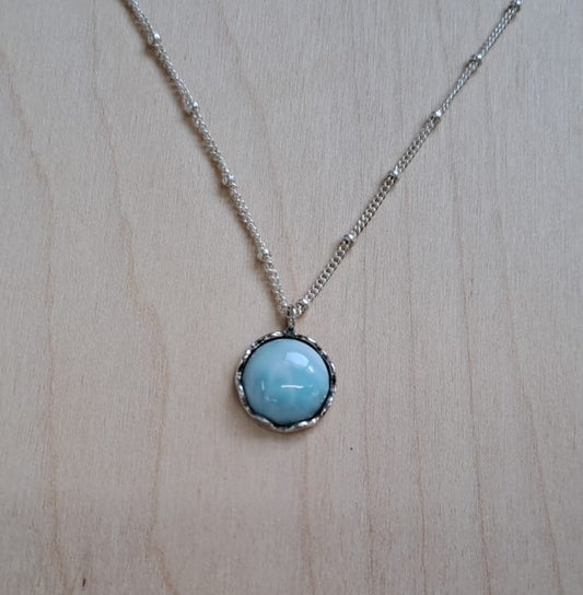 SILVER BEAD CHAIN, LARIMAR 10MM