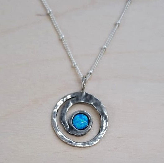 Silver Necklace, Syn Opal Blue Eye