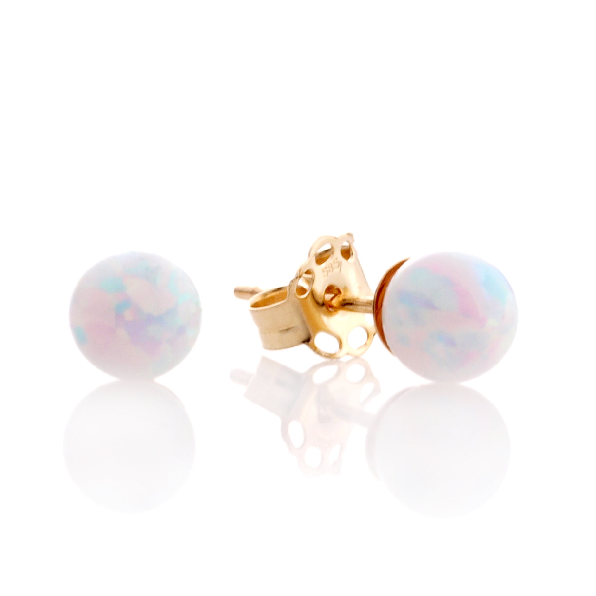14K Gold Earrings with White Opal