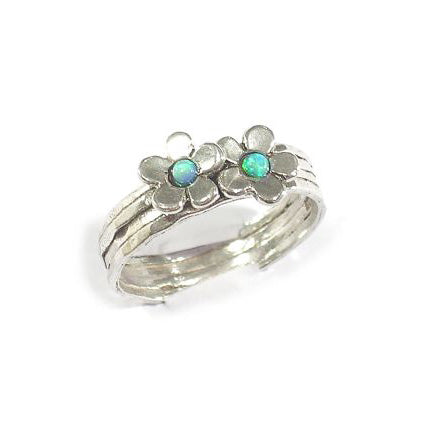 Silver Flower Ring with Opal