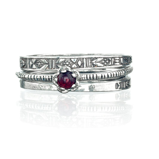 Silver with Garnet Stack Rings