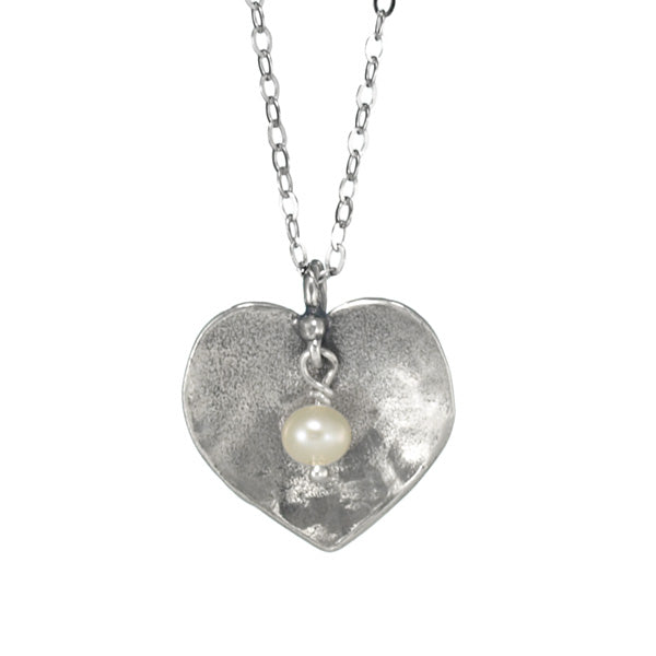 Silver Heart Necklace with Pearl