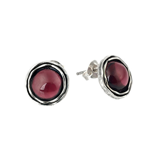 Silver stud Earrings with Garnet