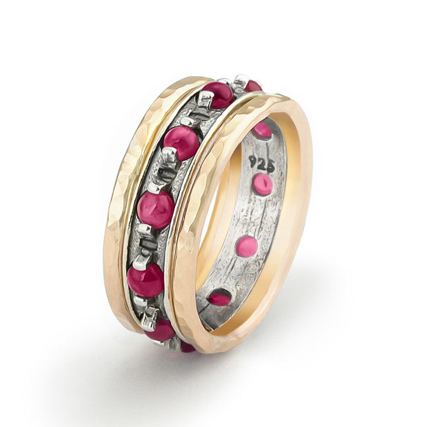 Silver And Gold filled Stack Ring With Garnet