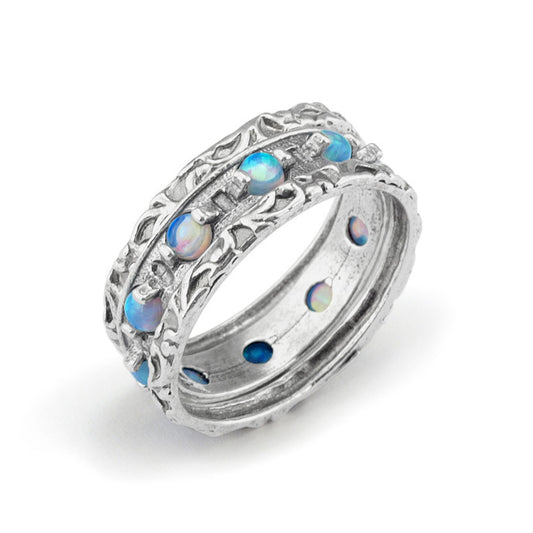 Silver Stack Ring With Opal