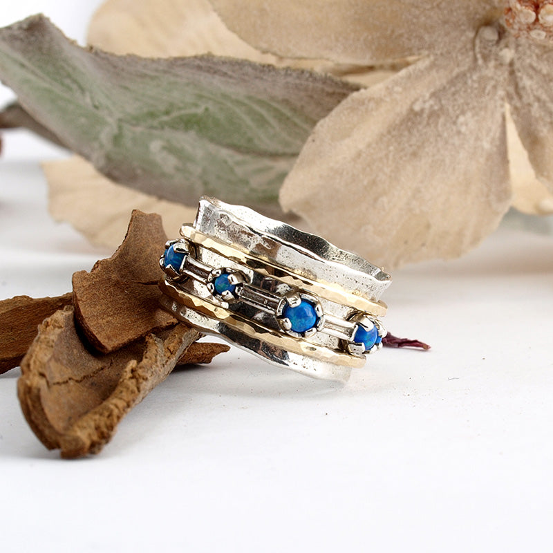 Silver, Opals and Gold Filled Spinning Ring