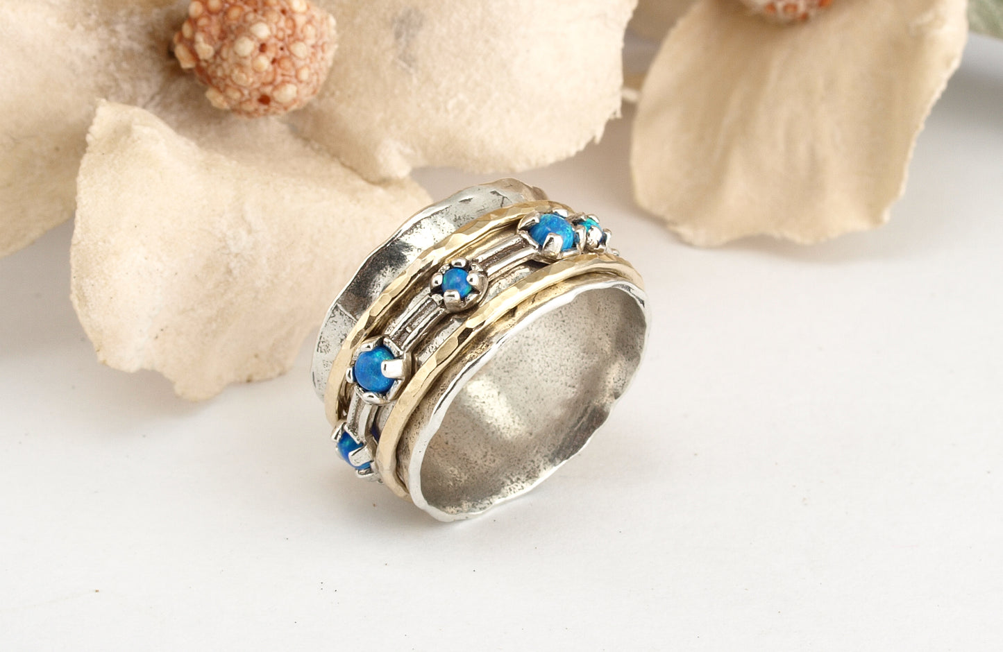 Silver, Opals and Gold Filled Spinning Ring