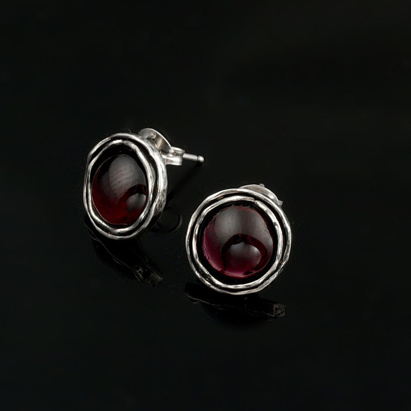 Silver stud Earrings with Garnet