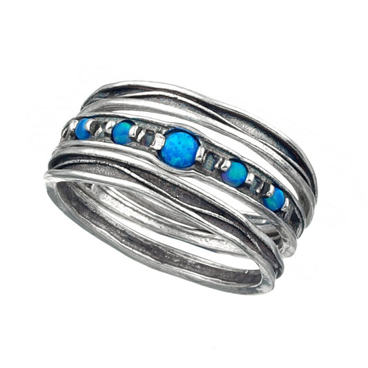 3 Silver Rings Stackable Set With Opal