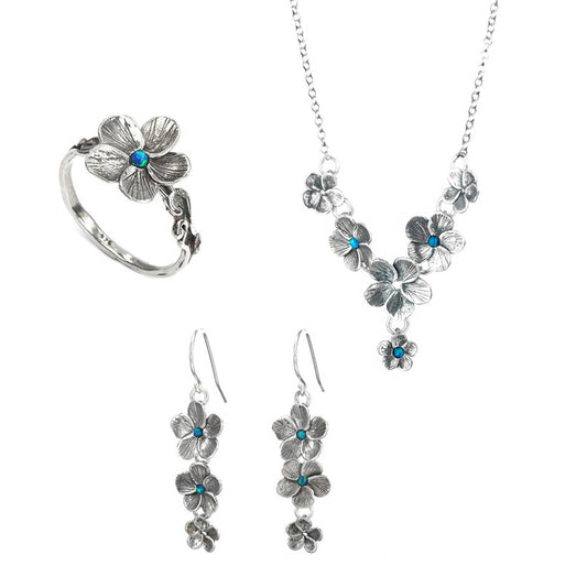 Silver Flowers Set with Opal